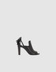 Sandales à talon en cuir noir décor pompons Femme-1