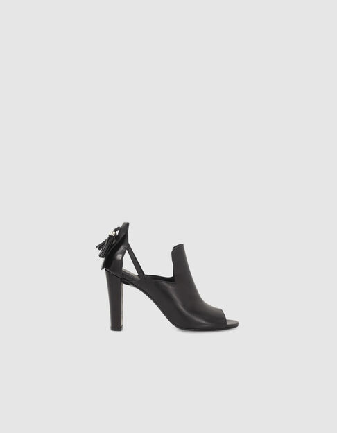 Women’s black leather heeled sandals with tassels - IKKS
