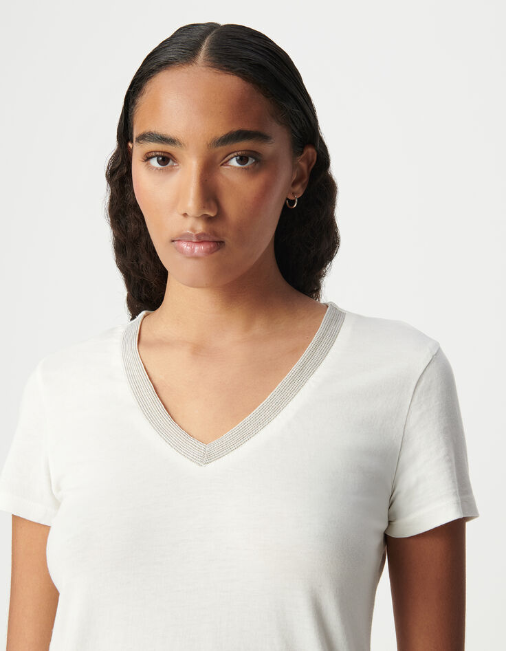 Tee-shirt manches courtes coton modal encolure bijoux femme-5