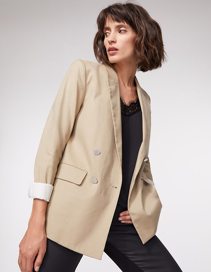 Women’s double-breasted cotton linen suit jacket-1