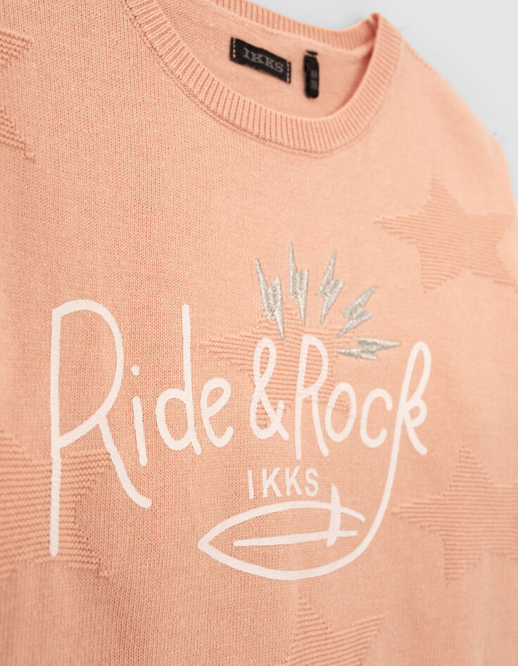 Girls’ pink star jacquard knit sweater with open back-5