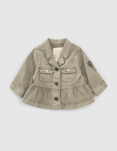 Baby girls' khaki safari jacket with gold slogan on back - IKKS