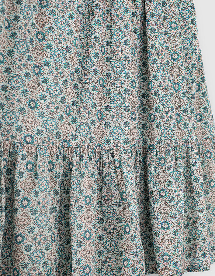 Girls’ aqua flower-print long skirt - IKKS