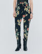 Women&rsquo;s black flower bouquet print twill trousers-2