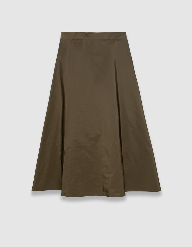 Falda larga caqui tafet&aacute;n mujer-5