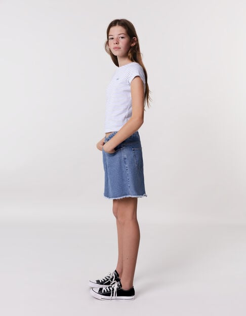 Blauwe jeansshort franjes aan de pijpen meisjes - IKKS