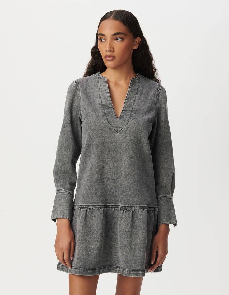 Vestido vaquero gris manga larga mujer-2 Vestido vaquero gris manga larga mujer-2