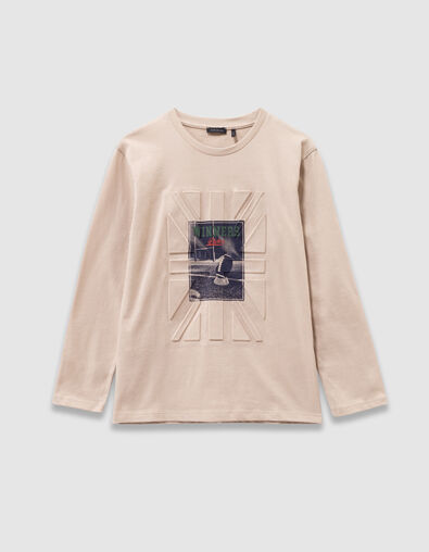 T-shirt manches longues beige drapeau emboss&eacute; gar&ccedil;on - IKKS