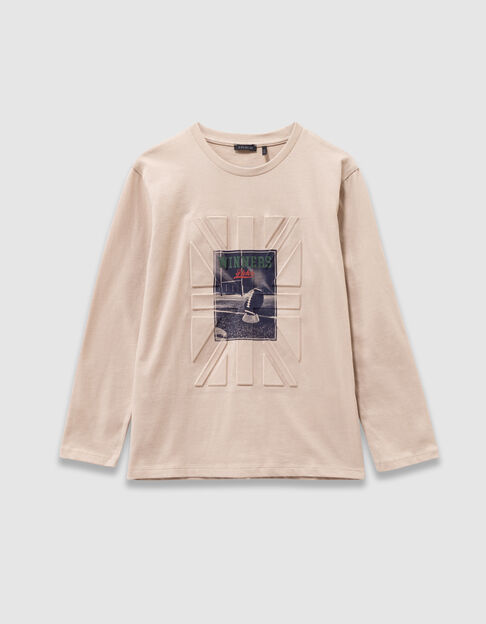 T-shirt manches longues beige drapeau emboss&eacute; gar&ccedil;on - IKKS
