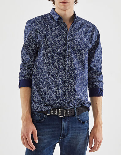 Camisa SLIM azul oscuro estampado vegetal Hombre - IKKS