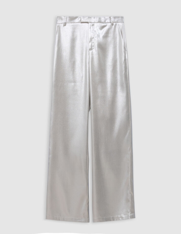 Pantalones de traje acampanados con revestimiento plata para Mujer-6