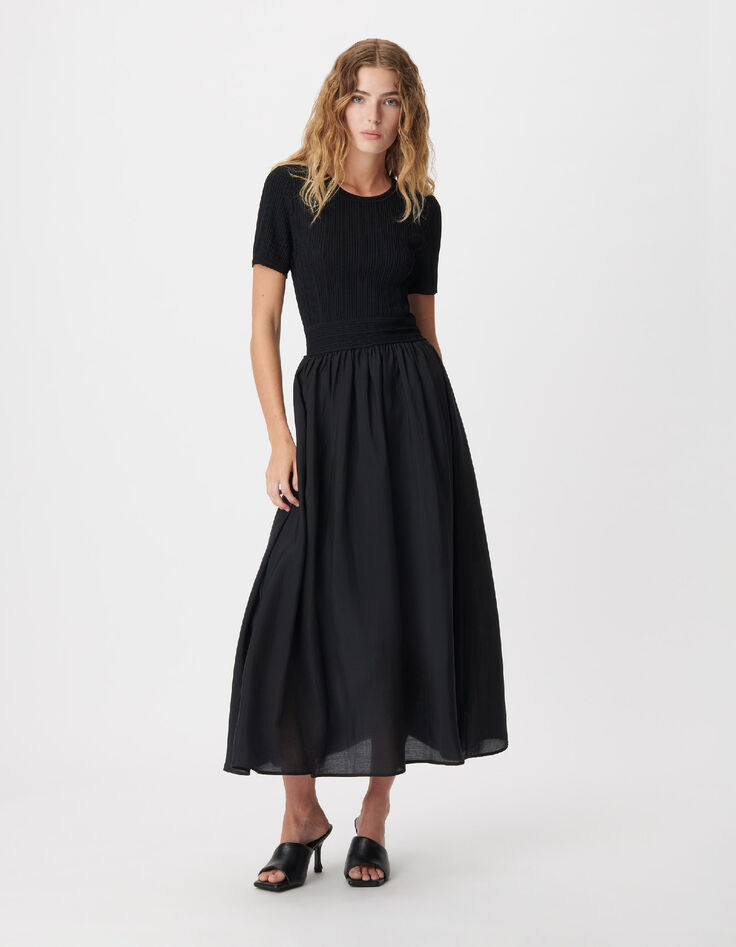 Women's black bi-material maxi dress-1