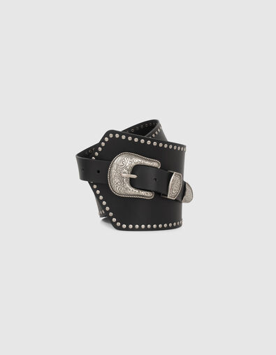 Women’s black leather studded asymmetric belt - IKKS