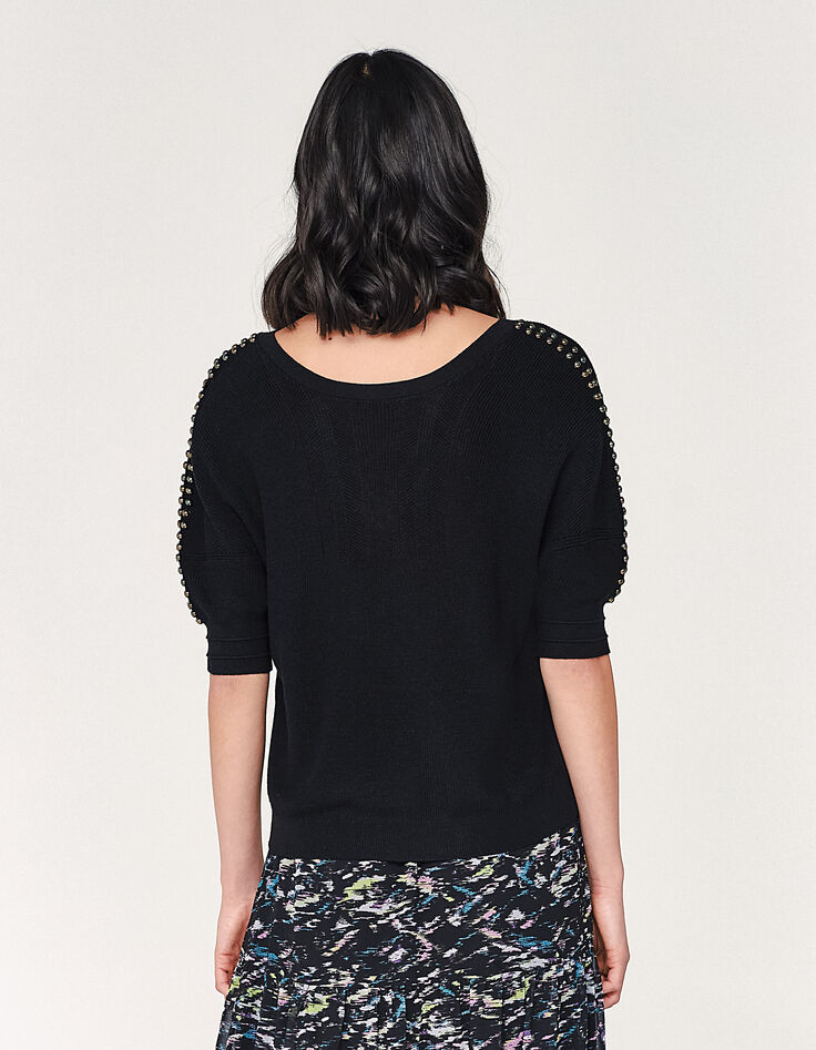 Zwarte trui korte parels dames-3