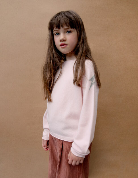 Girls’ pink wool & cashmere knit sweater, lightning detail