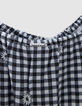 Combishort noir imprimé vichy et fleurs fille-6