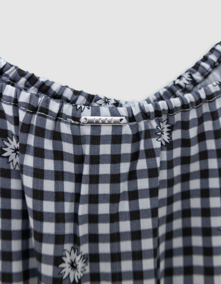 Combishort noir imprimé vichy et fleurs fille-6