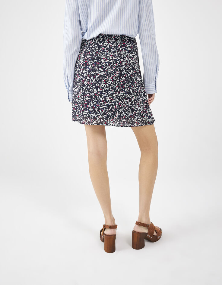 Women’s navy tachist print A-line wrap skirt-3 Women’s navy tachist print A-line wrap skirt-3