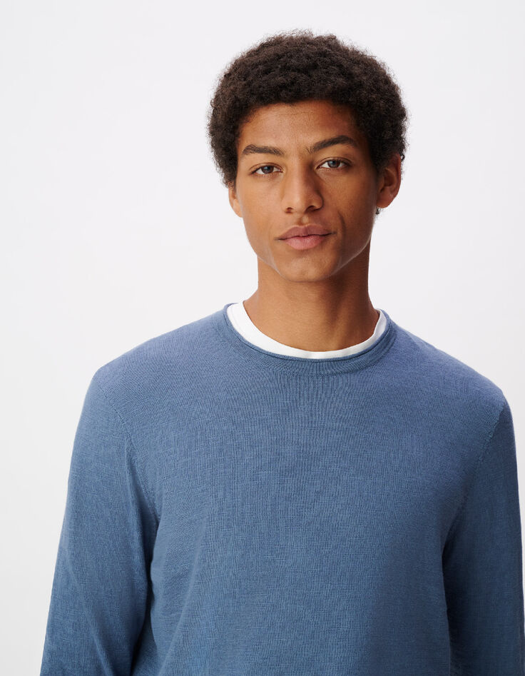 Jersey de punto con efecto slub azul para hombre-4