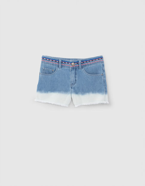 Short en jean deep dye waterless taille brodée fille - IKKS