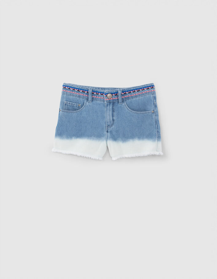 Girls’ deep-dye waterless denim shorts, embroidered waist - IKKS