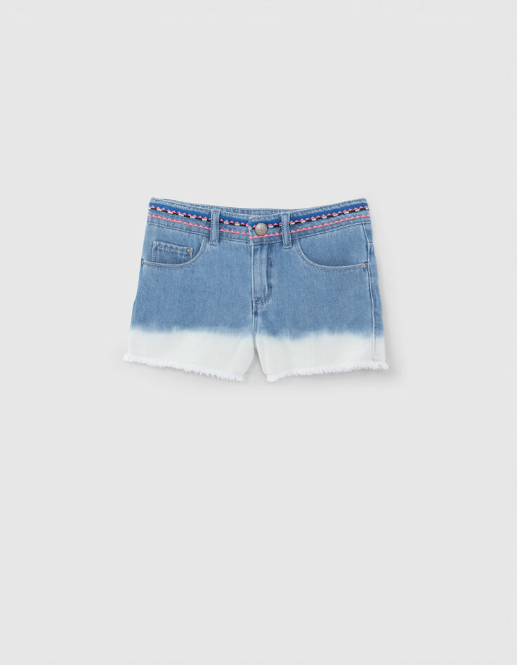 Jeansshort deep dye waterless geborduurde taille meisjes-1