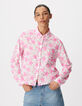 Chemise manches longues broderies roses Femme-2