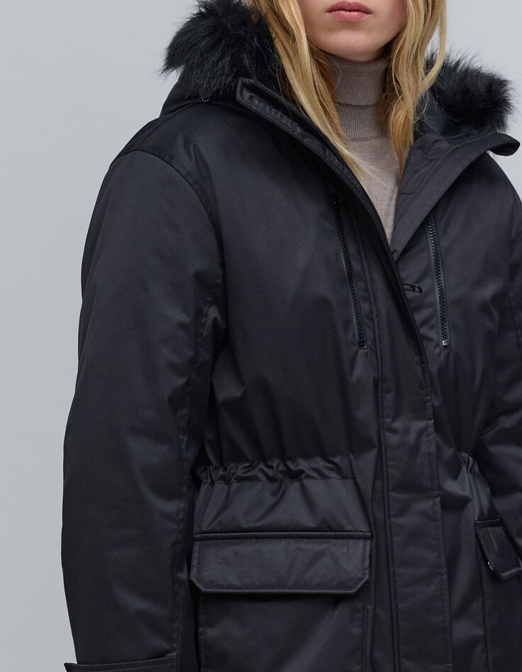Parka negra de rayas para mujer-4