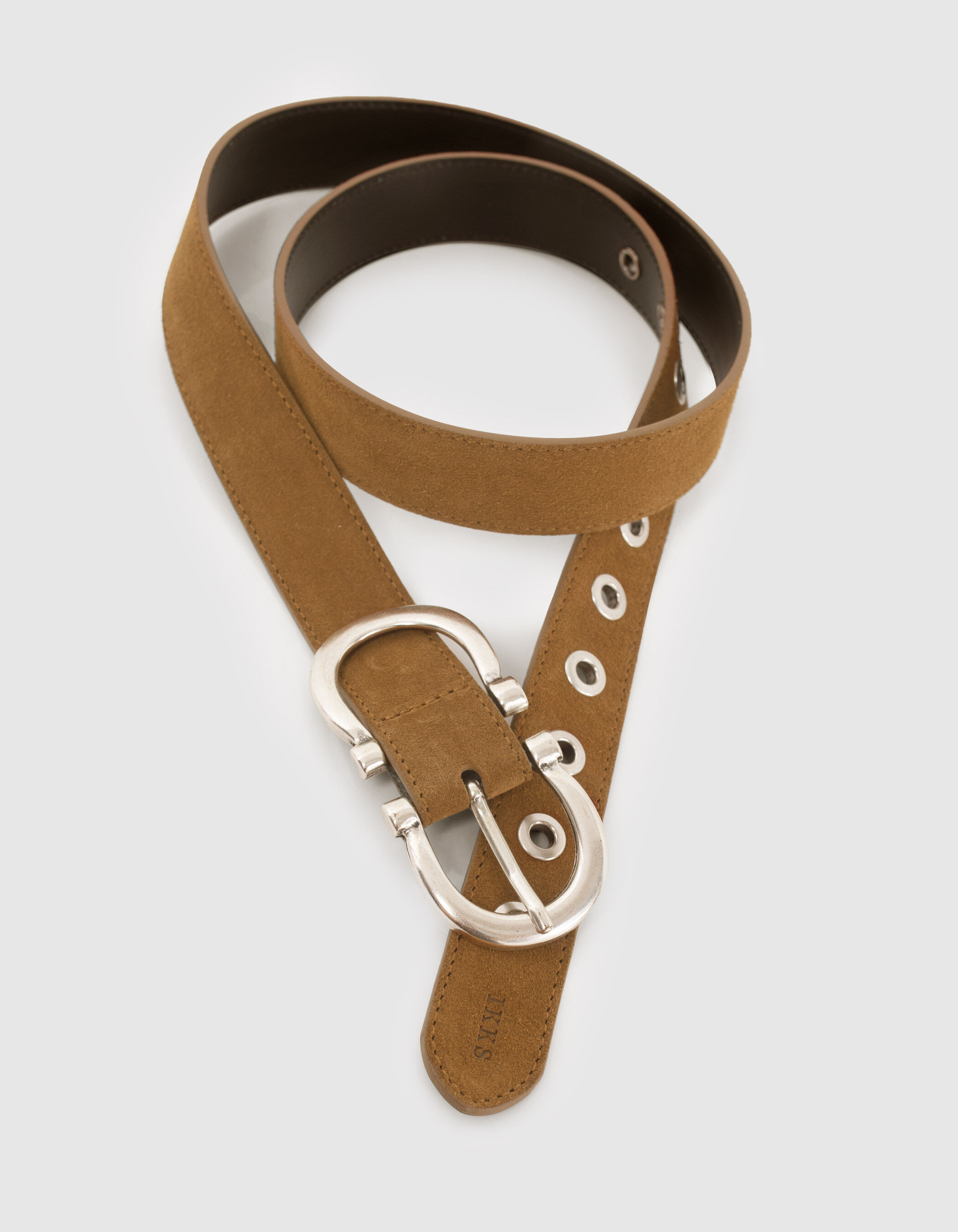 Women s camel suede belt with double buckle IKKS
