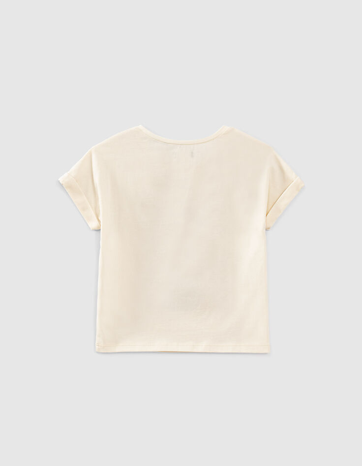 Ecrufarbenes Mädchen-Bio-T-Shirt mit Glittermotiv-4