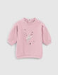 Robe sweat rose poudré éclair embossé bébé fille-1