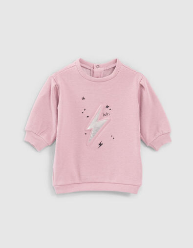 Robe sweat rose poudré éclair embossé bébé fille - IKKS