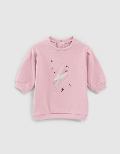 Baby girls' pink sweatshirt dress with embossed lightning - IKKS