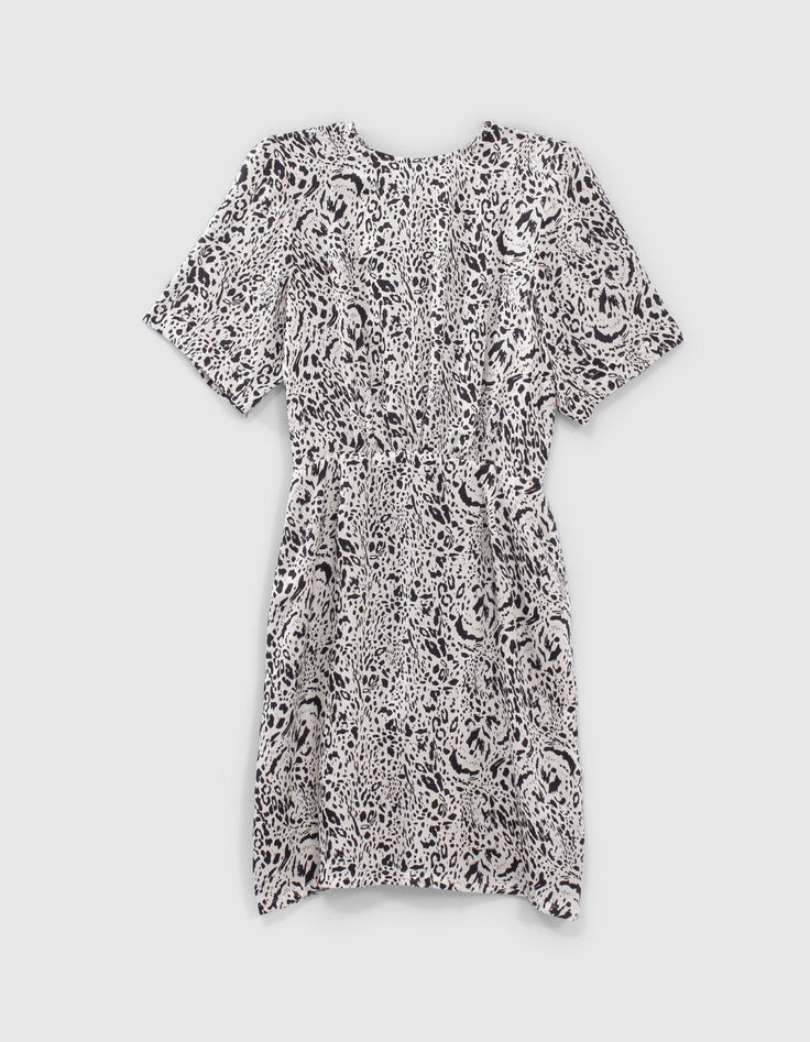 Cremeweißes Damenkleid mit Animal-Print-6