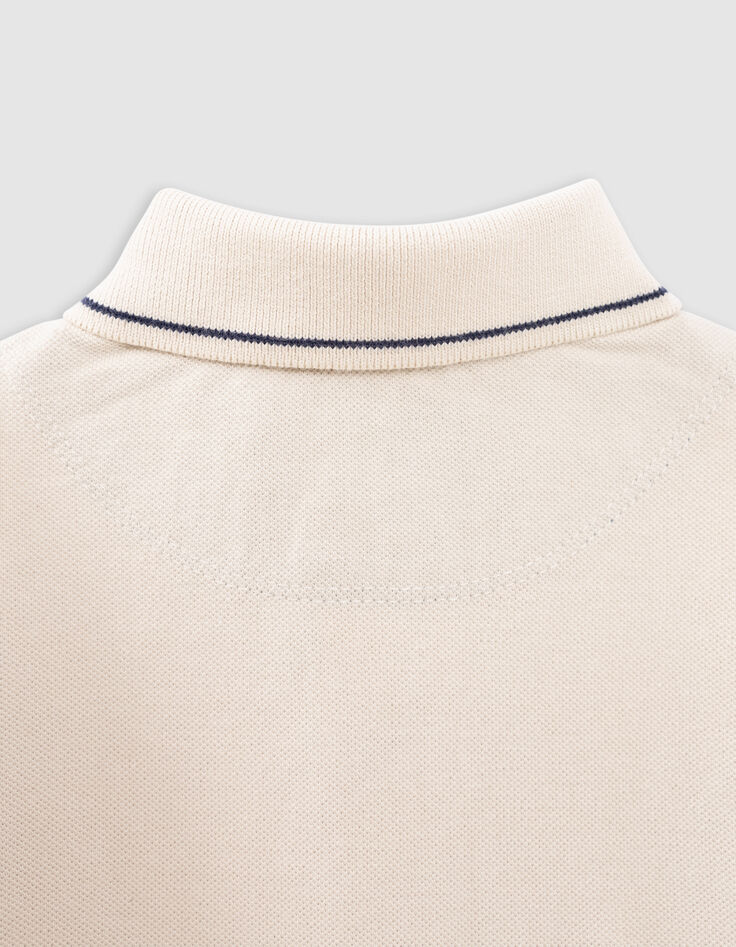 Boys’ beige organic cotton polo shirt with striped collar-7
