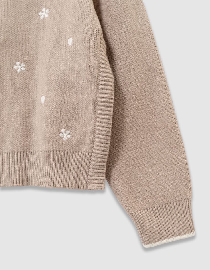 Beiger Mädchenstrickpulli abnehmbare Ärmel-7