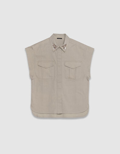 Dames oversized beige overhemd met geborduurde juwelenkraag - IKKS