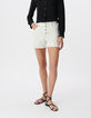 Short en jean blanc coton bio taille haute frangé Femme-2