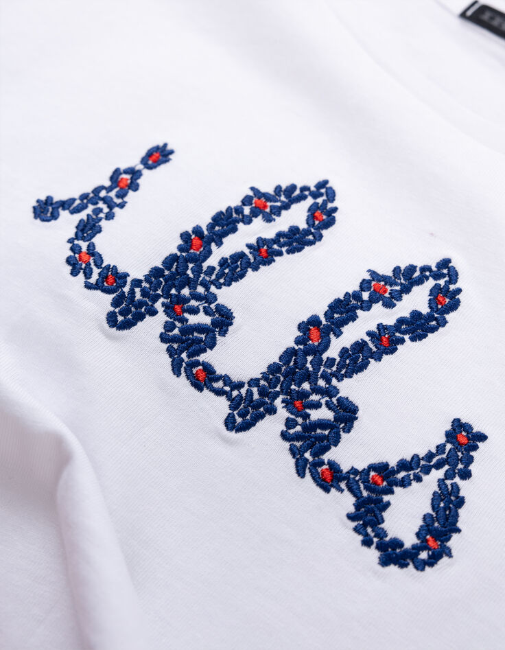T-shirt blanc coton bio brodé IKKS marine fille-6
