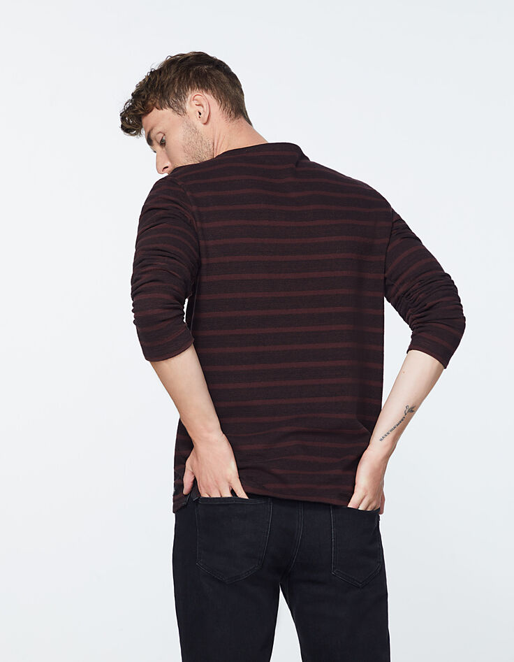 Sweat prune rayures noires Homme-3
