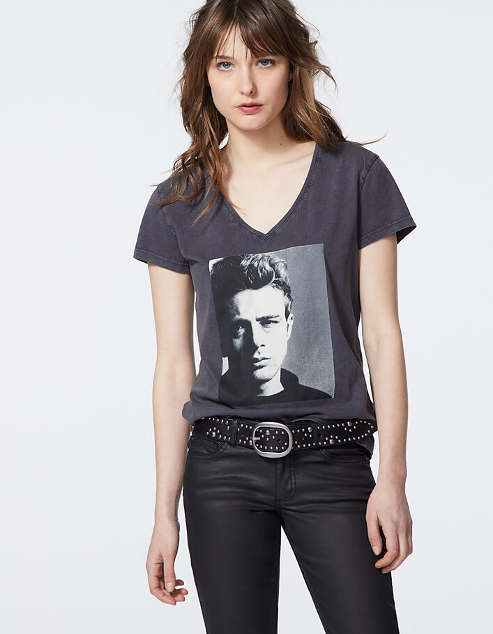 Tee-shirt en coton gris visuel portrait James Dean femme - IKKS
