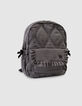 Girls’ black rucksack with ecru gingham, ruffled details-6