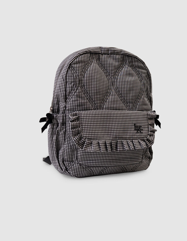 Girls’ black rucksack with ecru gingham, ruffled details-6