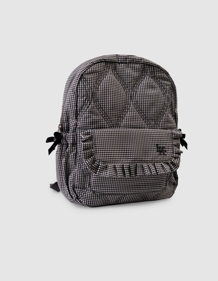 Girls’ black rucksack with ecru gingham, ruffled details-6 Girls’ black rucksack with ecru gingham, ruffled details-6