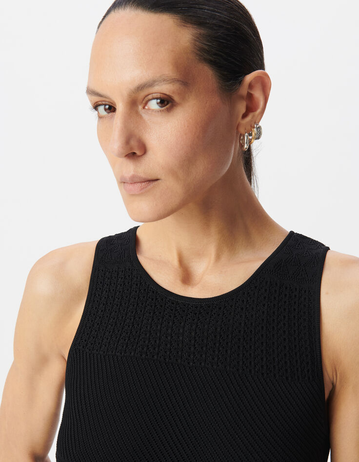 Zwarte kokerjurk ajourtricot midi-lengte Dames-3