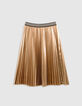 Girl's asymmetrical pleated gold midi skirt-3