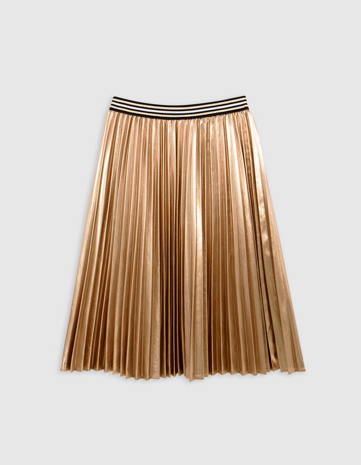 Girl's asymmetrical pleated gold midi skirt-3