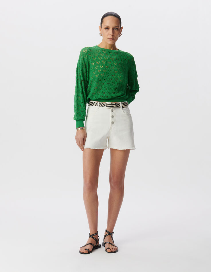 Pull vert tricot ajouré façon crochet-1 Pull vert tricot ajouré façon crochet-1