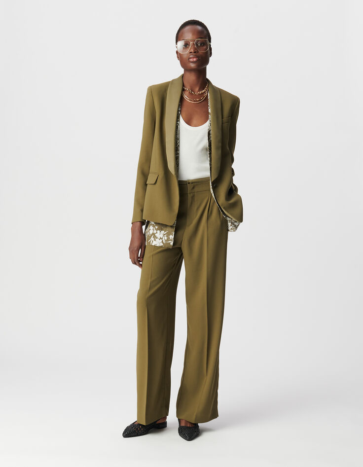 Pantalon de tailleur large kaki polyester recyclé Femme-2 Pantalon de tailleur large kaki polyester recyclé Femme-2