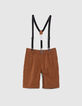 Boys’ camel Bermuda shorts with detachable straps-1